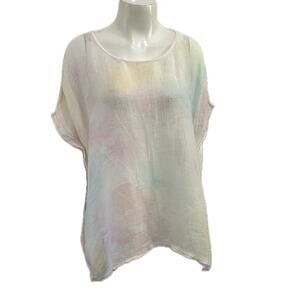 Pure Jill Linen Pastel Tie Dye Oversized Boxy Top Tunic Boho M/L -